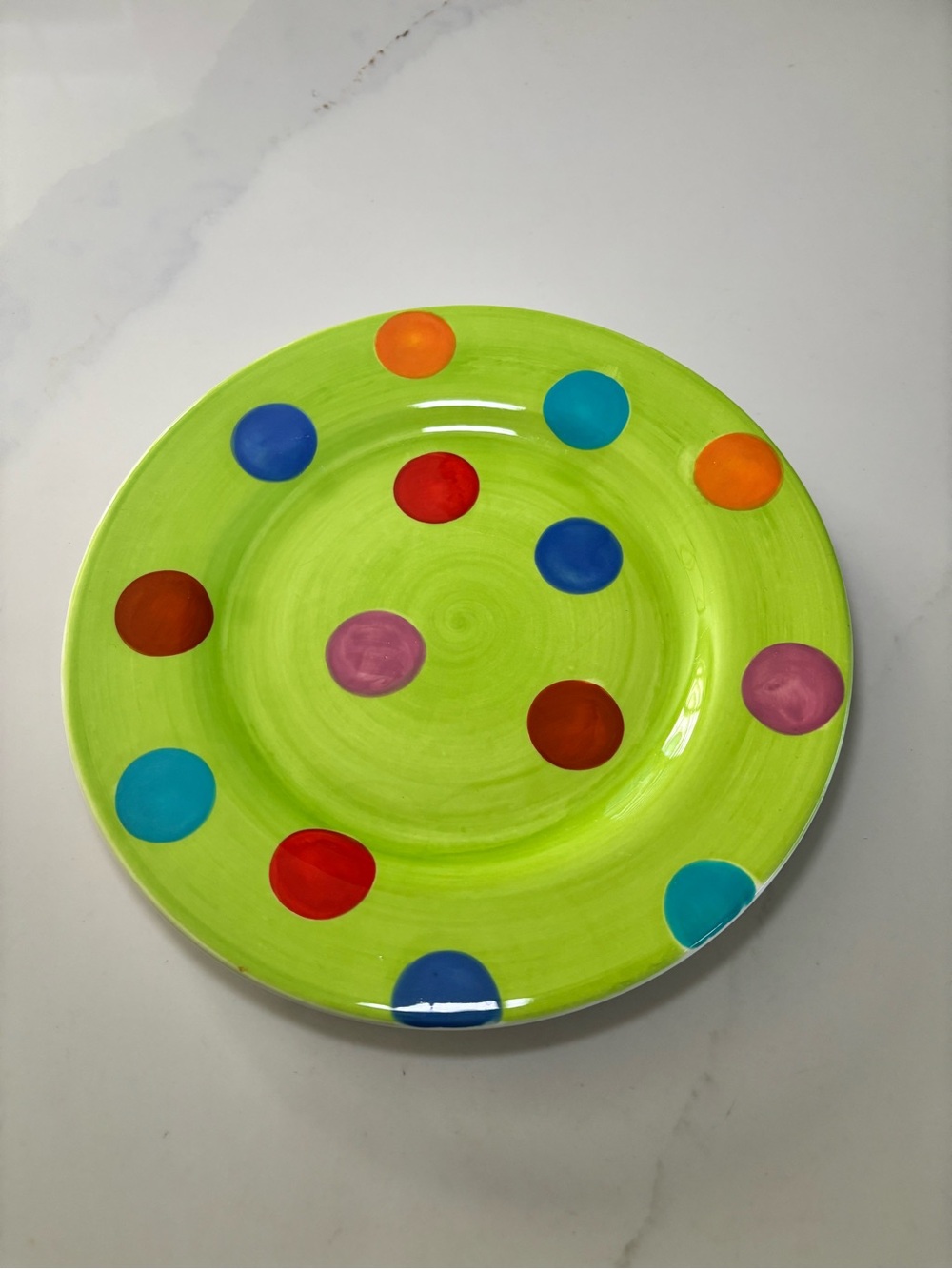 Crate and Barrel Green Multicolor Polka Dot Salad Plate Replacement Ceramic Vtg
